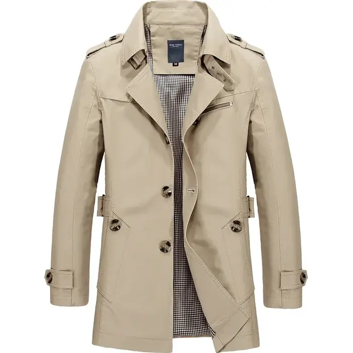 Image de Trench Coat Homme en Coton 100% - Style Vintage & Coupe Vent