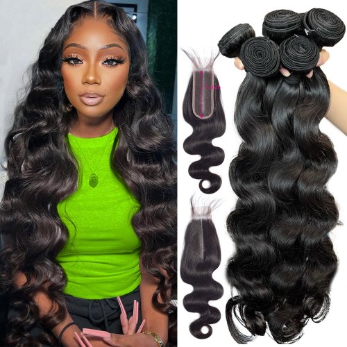 Afbeelding van Echt Haar Body Wave Bundels met Sluiting - Natuurlijke Verlenging