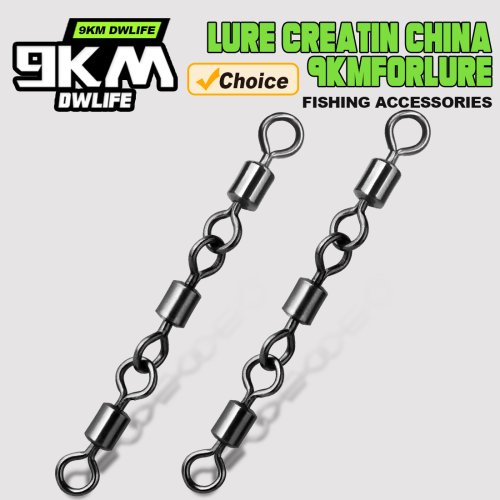 Imagen de Accesorios de Pesca Giratorios de Tres Juntas, Paquete de 15 a 60 Unidades, Barril de Pesca con Aparejos Giratorios y Clip Conector para Sedal, Ideal para Pesca en Agua Salada y Captura de Lubina