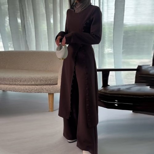 Immagine di Elegante Set Due Pezzi per Donna - Abito Lungo e Pantaloni Larghi
