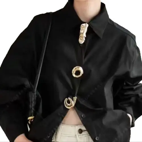 Image de Blouse Femme Automne 2025 - Coton Uni Manches Longues