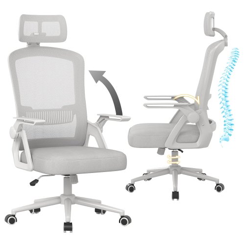 Silla de Oficina Ergonómica con Reposacabezas, Cubierta de Malla Transpirable, Soporte Lumbar Ajustable y Rotación 360° - Silla Giratoria para Escritorio y Computadora