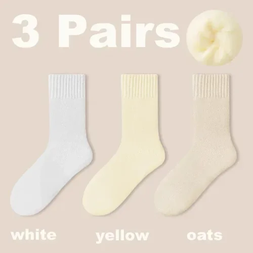 Image of 3 Pairs Women Socks Wool Autumn Winter Warm Snow Markron Color Thick Plush Hairy Soft Postpartum Stockings Floor Sleep Socks