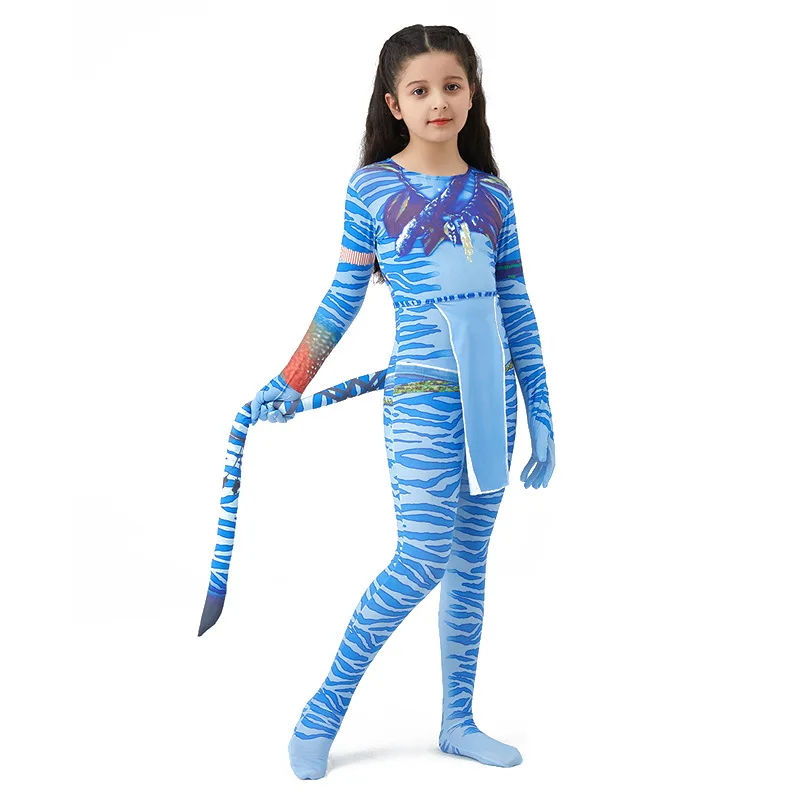 Afbeelding van Jongens Meisjes Halloween Cosplay Avatar Kostuum Kinderen De Manier Van Water Neytiri Alien Cosplay Held Een Stuk Strakke Kleding