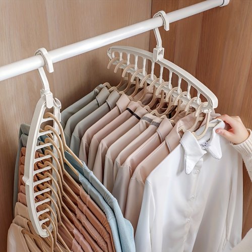 Image of Space-Saving Multi-Hole Foldable Clothes Hanger for Trousers, Shirts, and Skirts – Compact Drying Rack for Home, Dorm, and Travel