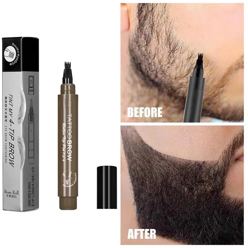 Imagen de Lápiz de Barba Natural de 4 Puntas con Coloración Duradera, Potenciador de Crecimiento y Definición para Bigote y Cejas - Resistente al Agua y Fácil de Aplicar