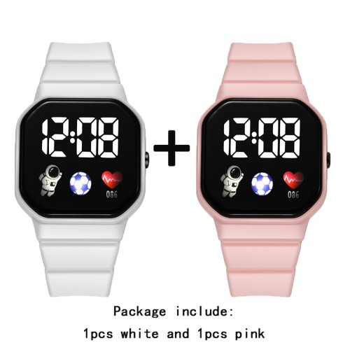 Imagen de 2 unids/set niños reloj estudiantes deportes LED relojes digitales Spaceman correa de silicona reloj de pulsera electrónico para niños niñas