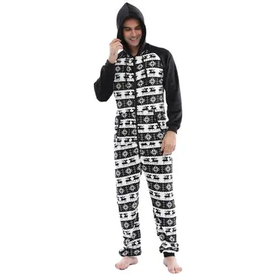 Image de Pyjama Homme Noël Imprimé Élan - Combinaison Molleton Chaude