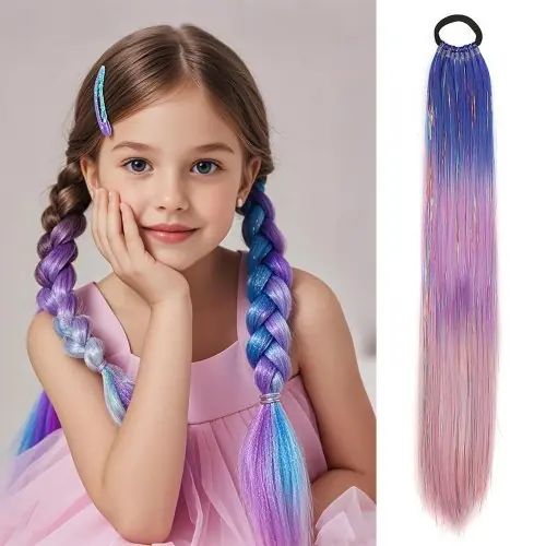 Image de Queue de cheval pailletée bleu-violet pour filles