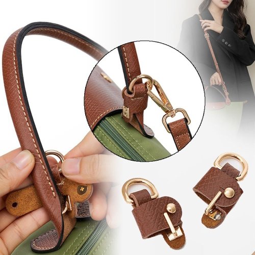 Image of Premium Genuine Leather Replacement Shoulder Strap with Punch-Free Conversion Buckle for Longchamp Bags – Easy Transformable Handle Upgrade