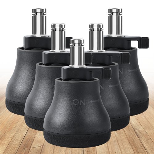 Imagen de Juego de 5 Ruedas Giratorias para Silla de Oficina con Ruedas Fijas y Deslizadores de Campana - Repuestos para Muebles y Patas de Silla con Tapones de Rueda