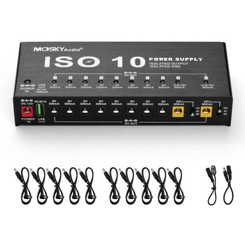 Afbeelding van MOSKY ISO-10 Gitaareffectpedaal Voeding 10 geïsoleerde DC-uitgangen / 5V USB-uitgang voor 9V 12V 18V Bescherming Gitaaraccessoires