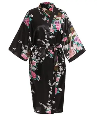 Image de Kimono Floral Satin Soie - Robe de Nuit Élégante