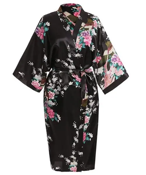Image de Kimono Floral Satin Soie - Robe de Nuit Élégante