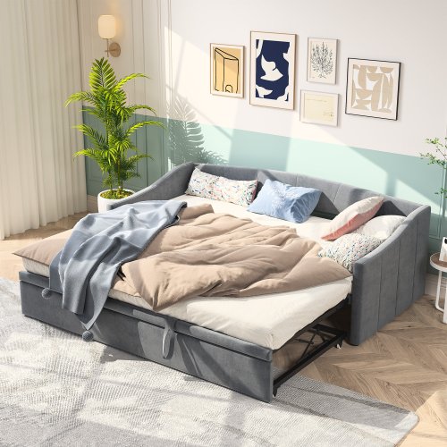 Afbeelding van Rosahqnda Opklapbare bank 90/180x200cm Multifunctionele twee-in-één slaapbank Enkel/dubbel Gestoffeerd bed Fluwelen logeerbed