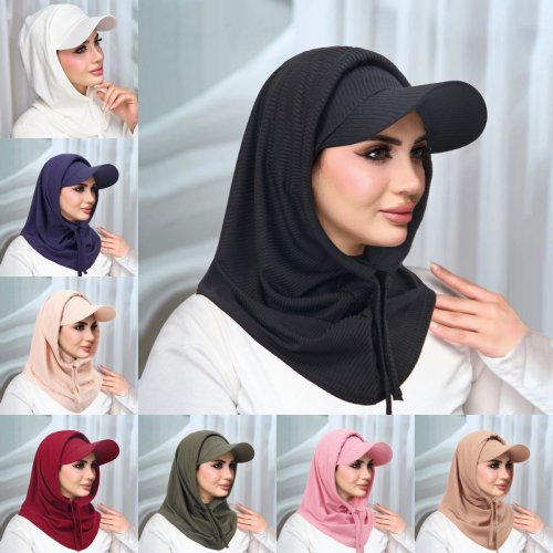 Immagine di Sciarpa da ciclismo in tinta unita Cappellini Hijab Set combinato Sciarpa avvolgente per la testa Cofano turbante musulmano per berretti Turbantes da donna