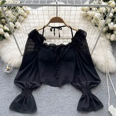 Image de Blouse Femme Chic à Nœud avec Manches Flares