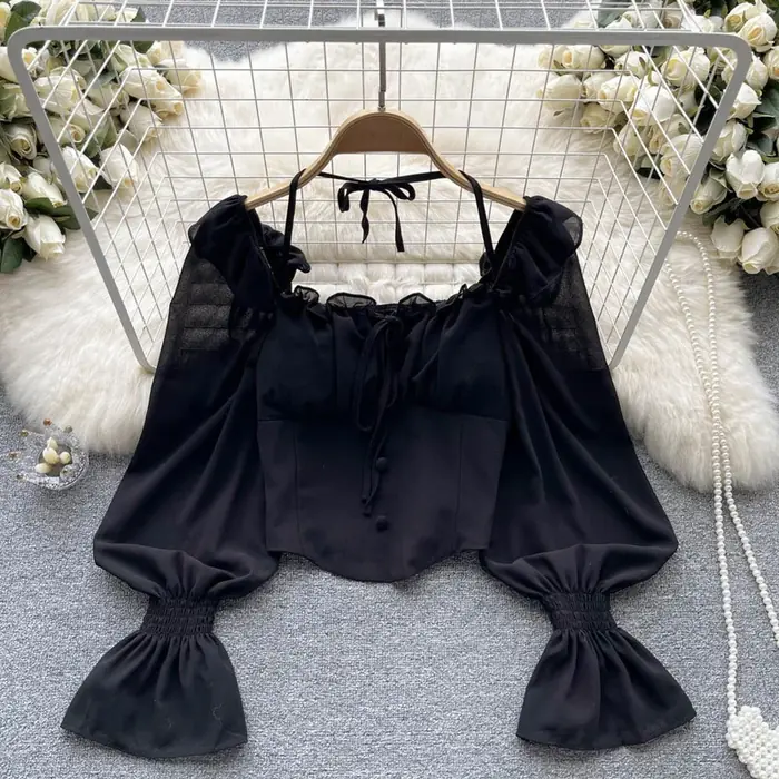 Image de Blouse Femme Chic à Nœud avec Manches Flares