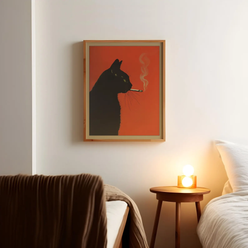 Imagen de Póster Vintage de Gato Negro Fumando un Cigarrillo: Arte Retro con Estilo Caprichoso para Decoración de Pared en Cocina, Bar o Espacios Peculiares