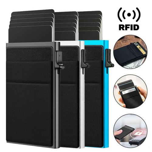 Afbeelding van Rfid Creditcardhouder Mannen Dunne Slanke Mini Minimalistische Portefeuilles Luxe Metalen Bank ID Cardholer Case Portemonnee voor Mannen Carteras Keuze