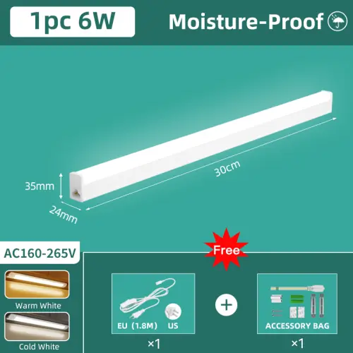 Image de Tube LED Étanche 30/50cm - Éclairage Salle de Bain, Cuisine & Armoires