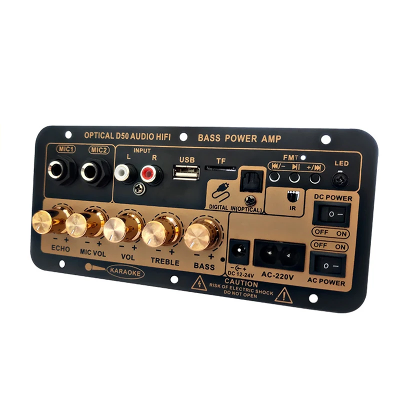 Immagine di Scheda amplificatore Bluetooth 5.0 con amplificatore audio ottico USB Radio FM Lettore TF Subwoofer audio fai da te per karaoke Home Car 110 V/220 V
