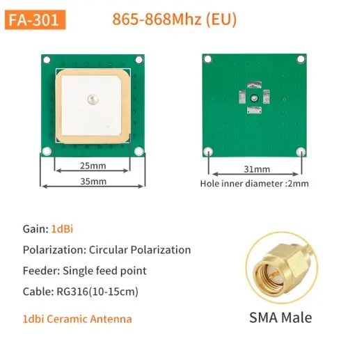 Image de Antenne RFID UHF Céramique - Polarisation Circulaire 5.5 dBi