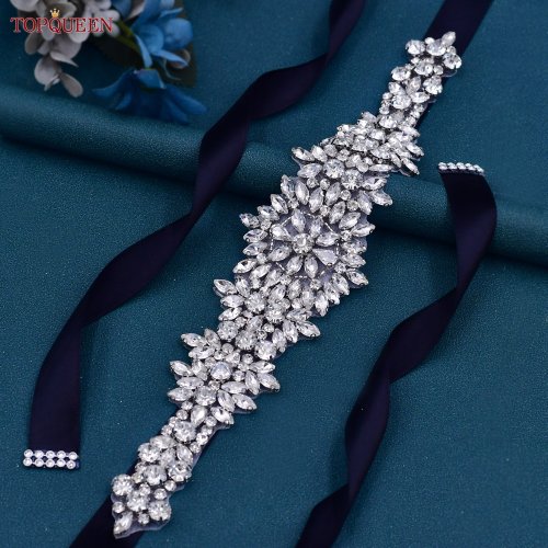 Immagine di Cintura da Sposa Scintillante con Strass e Raso