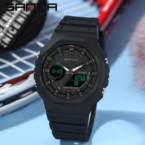 Image of Sanda Luxury Men's Waterproof Digital Sport Watch with Dual Display LED and Quartz Movement – Durable Military-Style Timepiece for Active Lifestyles