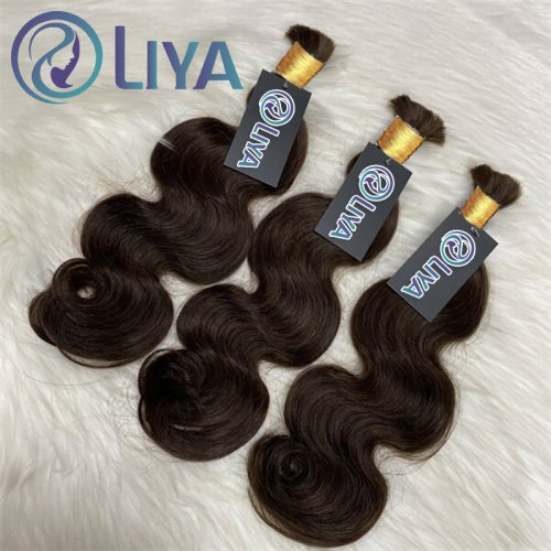 Immagine di Capelli sfusi Body Wave per intrecciare marrone scuro # 2 pacchi di capelli Capelli indiani grezzi Estensioni dei capelli umani non trattati al 100% 50G Capelli sfusi