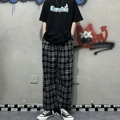 Image de Pantalon large à carreaux femme style coréen été 2026