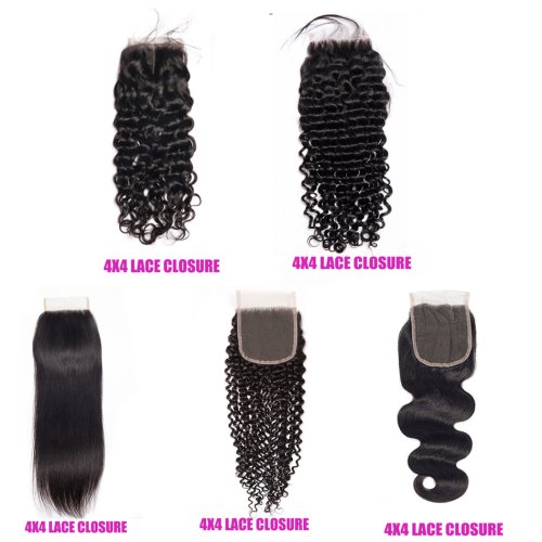 Afbeelding van 4X4 Kanten Sluiting Peruaanse Rechte Diep Water Golf Krullend Sluiting 100% Menselijk Haar Natuurlijke Kleur Remy Hair Zwitserse Kant 10-24 Inch