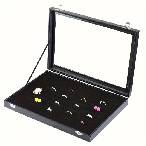 Image de Boîte de Rangement Bijoux 100 Fentes - Velours & Verre Transparent