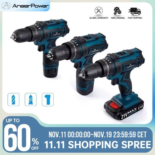 Immagine di Trapano a Percussione Wireless con Cacciavite Elettrico 3 in 1, 21V/16V/8V/12V, Mini Trapano a Mano Ricaricabile con Batteria al Litio