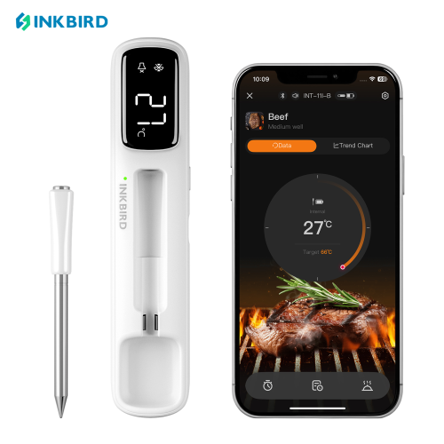 Imagen de Termómetro Inalámbrico para Carne Inkbird INT-11i-B con Bluetooth 5.4, Pantalla LED, 1000 pies de Alcance y Protección IP67 para Barbacoas y Asados