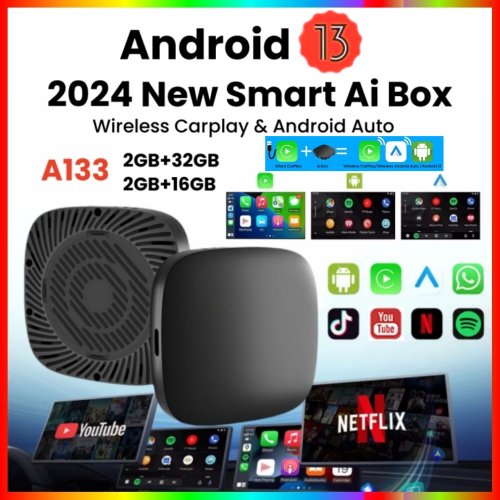 Image of Wireless Android Auto & CarPlay AI Box with Android 13 – Smart TV Box for YouTube, Netflix, and Compatible Cars