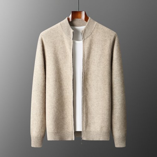 Afbeelding van Heren Warme Merino Wol Trui met Mock Kraag en Verdikte Ritssluiting – Gebreide Lange Mouw Top voor Herfst en Winter