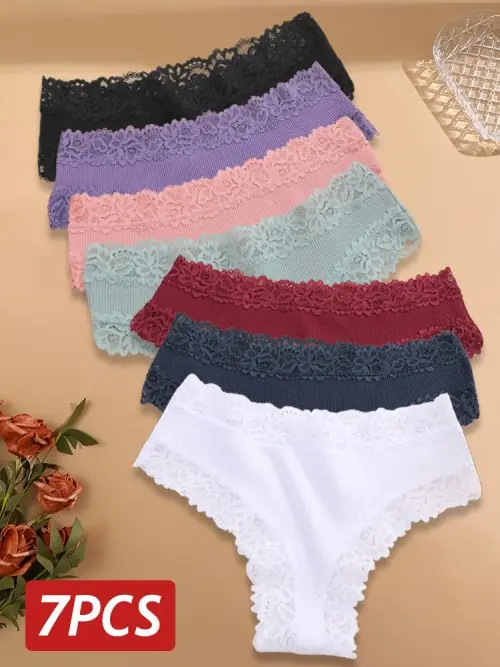 Image de Ensemble de 7 Culottes Sexy en Dentelle pour Femme