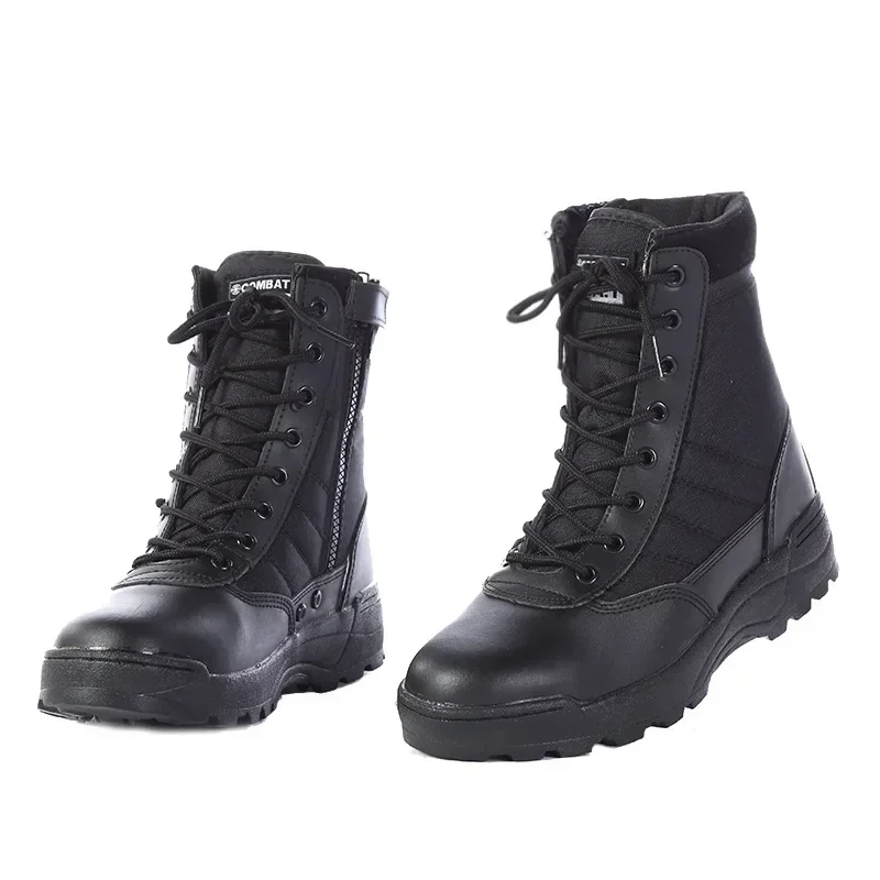 Zdjęcie Męskie buty outdoorowe z wysokim stanem – taktyczne buty wojskowe czarne, lekkie i odporne na zużycie, z grubą podeszwą, idealne do turystyki i aktywnego stylu życia