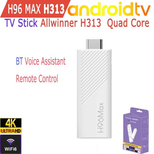 Image of H96 Max H313 Android TV Stick with AllwinnerQuad-Core Processor, 4K Ultra HD, Wi-Fi 6, Bluetooth, Voice Assistant Remote, Gaming & Media Player Smart TV Box