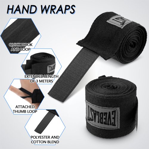 Immagine di Fasce per Mani in Cotone Naturale con Fascia Elastica per Boxe, Muay Thai, Karate e Arti Marziali – Protezione per Pugni e Polsi con Effetto Fitness