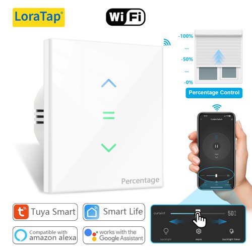 Immagine di Interruttore Tattile per Tapparella Tuya Smart Life 7ª Generazione con Controllo Percentuale, Timer e Compatibilità con Google Assistant e Alexa