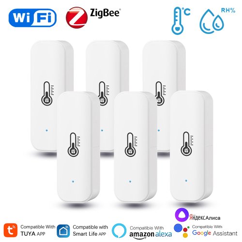 Immagine di Sensore Intelligente Tuya Wi-Fi e Zigbee per Temperatura e Umidità – Termometro Interno con Monitoraggio Igrometro, Compatibile con Alexa e Google Home