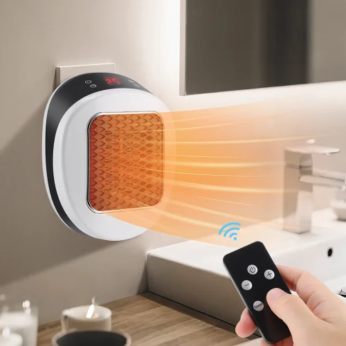 Imagen de Calentador Eléctrico Portátil de 600W con Temporizador y Control Remoto - Calentador de Pared para Habitaciones con Calefacción Rápida