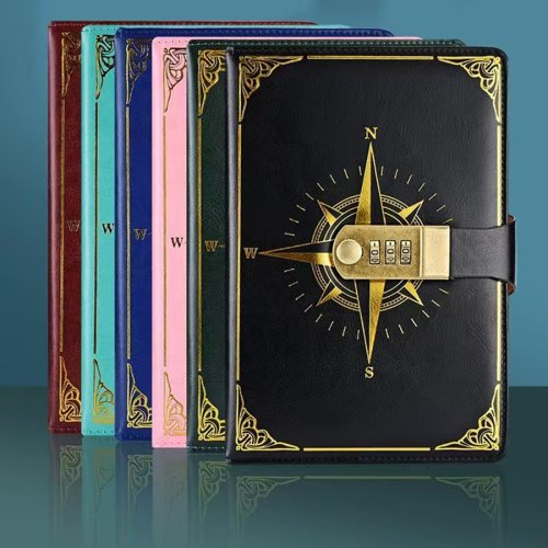 Image of Secure A5 Password Journal with Lock – Creative Traveler's Diary, Compass Design Notebook for Students and Professionals