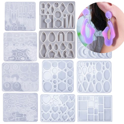 Image of Natural Geometric Flower Heart Silicone Mold for Epoxy Resin Jewelry Making – Unique Irregular Design for Handcrafted Earrings and Holiday Crafts