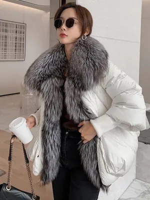 Image de Manteau Duvet Femme Col Fourrure Renard - Hiver 2024