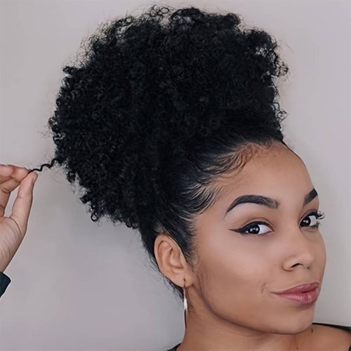 Afbeelding van Synthetische Grote Afro Bladerdeeg Trekkoord Paardenstaart Kinky Krullend Broodje Haarstuk Afro-Amer...