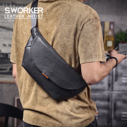 Imagen de Bolso de Hombro para Hombre en Cuero Genuino de Vaca, Diseño Clásico y Elegante con Cierre de Solapa, Ideal para Uso Diario y Ocasiones Informales