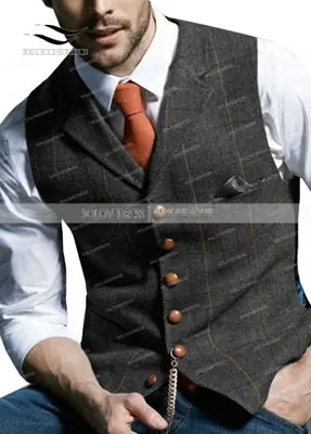 Image de Gilet Tweed Homme Marron & Vert - Élégant & Décontracté